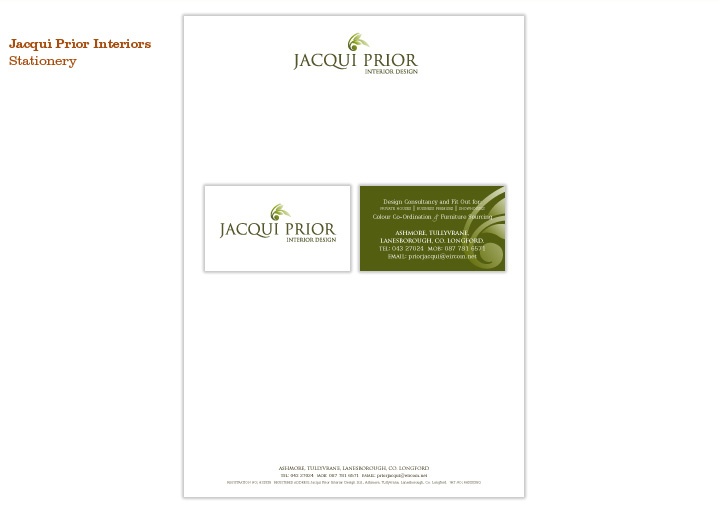 Jacqui Prior Interiors, Samples of stationery