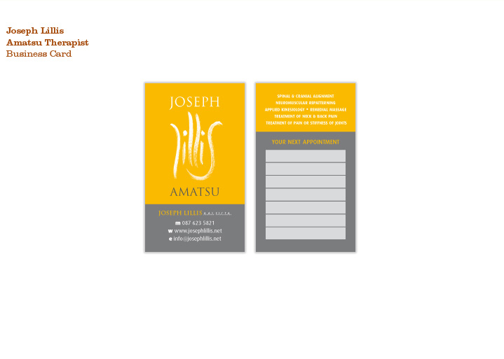 Joseph Lillis, Amatsu Therapist, Business Card Joseph Lillis, Amatsu Therapist, Business Card